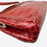 Red Embossed Leather Shoulder Bag