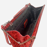 Red Embossed Leather Shoulder Bag