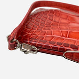 Red Embossed Leather Shoulder Bag