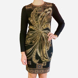 Black Long-Sleeve Embellished Knee-Length Dress