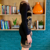 Black Long-Sleeve Embellished Knee-Length Dress