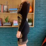 Black Long-Sleeve Embellished Knee-Length Dress