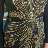 Black Long-Sleeve Embellished Knee-Length Dress