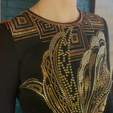 Black Long-Sleeve Embellished Knee-Length Dress