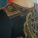 Black Long-Sleeve Embellished Knee-Length Dress