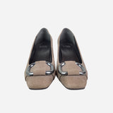 Taupe Square-Toe Low-Heeled Pumps