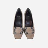 Taupe Square-Toe Low-Heeled Pumps