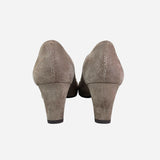 Taupe Square-Toe Low-Heeled Pumps