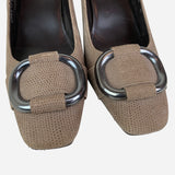 Taupe Square-Toe Low-Heeled Pumps