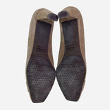 Taupe Square-Toe Low-Heeled Pumps