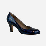 Blue & Black Patent Leather Round-Toe Pumps