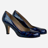 Blue & Black Patent Leather Round-Toe Pumps