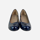 Blue & Black Patent Leather Round-Toe Pumps