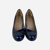 Blue & Black Patent Leather Round-Toe Pumps