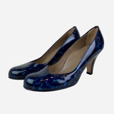 Blue & Black Patent Leather Round-Toe Pumps
