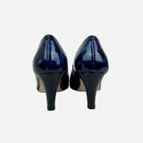 Blue & Black Patent Leather Round-Toe Pumps