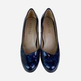 Blue & Black Patent Leather Round-Toe Pumps