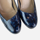 Blue & Black Patent Leather Round-Toe Pumps