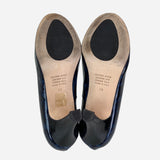 Blue & Black Patent Leather Round-Toe Pumps