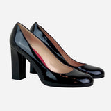 Black Patent Leather Round-Toe Pumps
