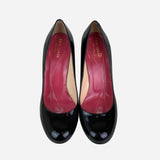 Black Patent Leather Round-Toe Pumps