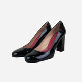 Black Patent Leather Round-Toe Pumps