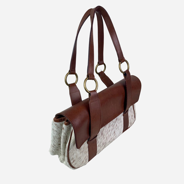 Brown Leather and Calf Hair Shoulder Bag