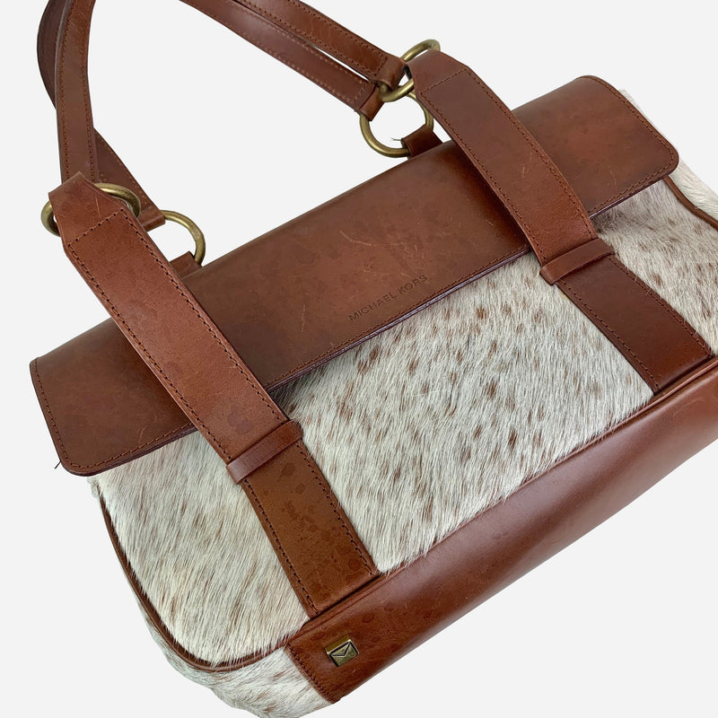 Brown Leather and Calf Hair Shoulder Bag