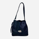 Black Leather Horse Drawstring Shoulder Bag