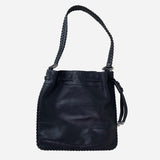 Black Leather Horse Drawstring Shoulder Bag