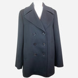 Black Double-Breasted Notch-Lapel Wool Coat