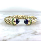 14K Amethyst and Peridot Classic Cable Cuff Bracelet