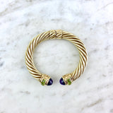 14K Amethyst and Peridot Classic Cable Cuff Bracelet
