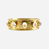 19K Yellow Gold and Moonstone Flat Wide Bangle Bracelet
