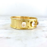 19K Yellow Gold and Moonstone Flat Wide Bangle Bracelet