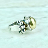 18K Yellow Gold and Sterling Silver Caviar Cocktail Ring