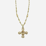 18K Yellow Gold, Diamond and Canary Crystal Cross Pendant Necklace