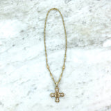 18K Yellow Gold, Diamond and Canary Crystal Cross Pendant Necklace