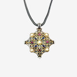 18K Yellow Gold, Sterling Silver and Multistone Pendant Necklace