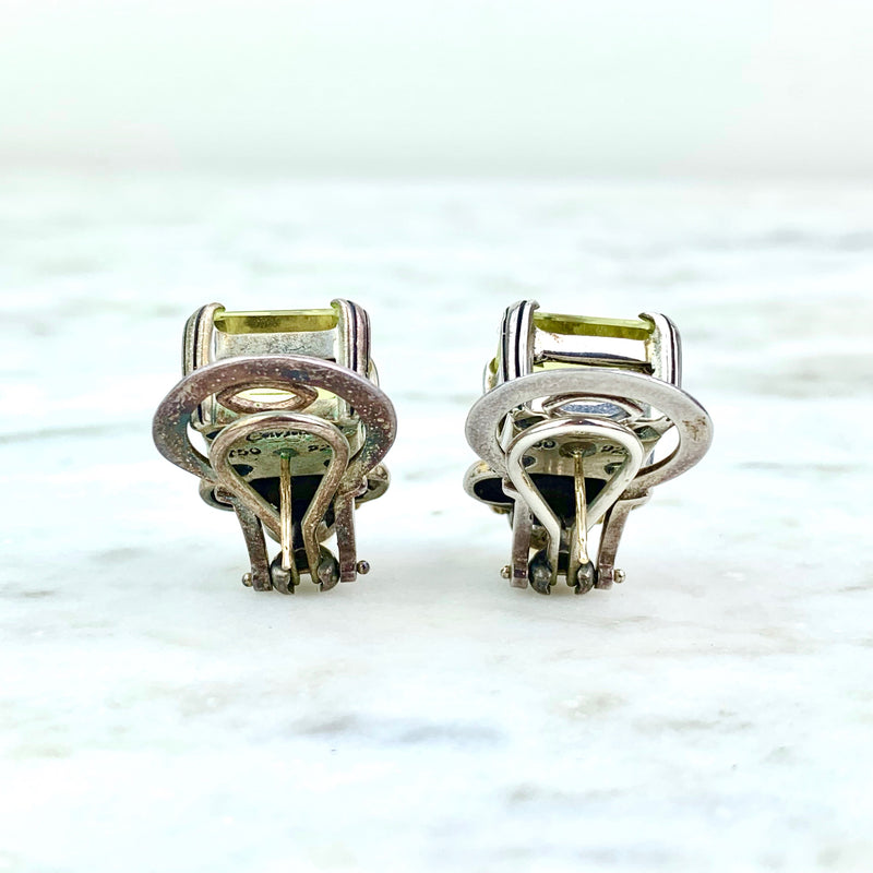 18K Yellow Gold and Sterling Silver Quartz Ear Clips