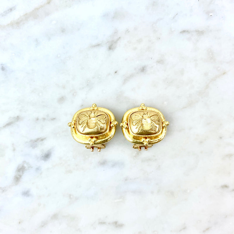 18K Yellow Gold Bee Ear Clips