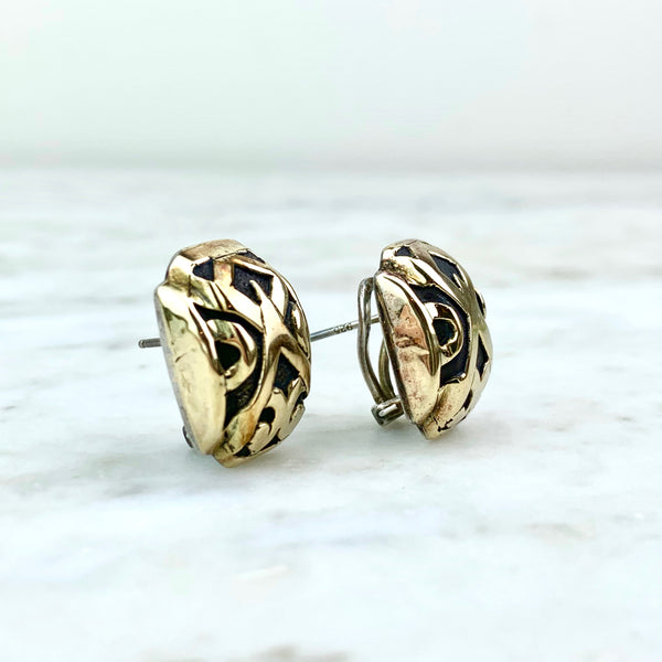 18K Yellow Gold and Sterling Silver Geometric Ear Clips