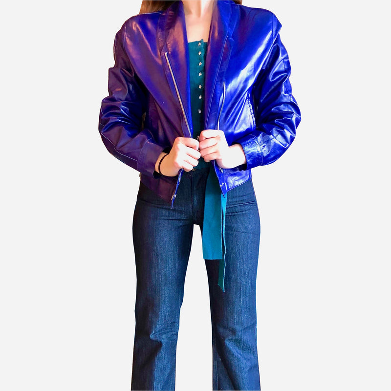 Blue Leather Asymmetric Jacket