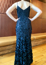 Black Sleeveless V-neck 'Petal' Evening Gown