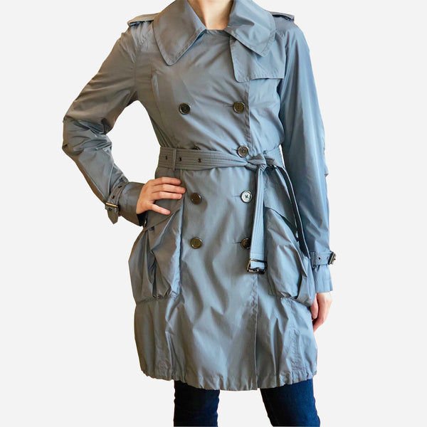 Gray Double-Breasted Mid-Length Trench Coat