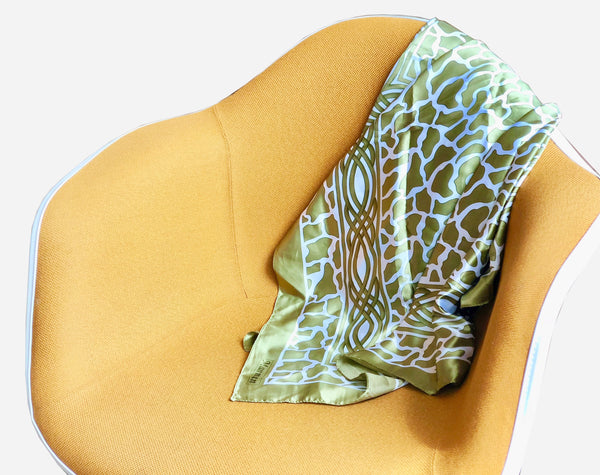 Green and Cream Celtic Design Silk Scarf