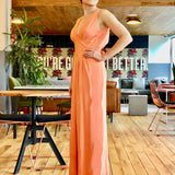 Peach Sleeveless V-Neck Floor-Length Evening Gown