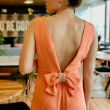 Peach Sleeveless V-Neck Floor-Length Evening Gown