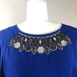 Blue Silk Short-Sleeve Embroidered Top