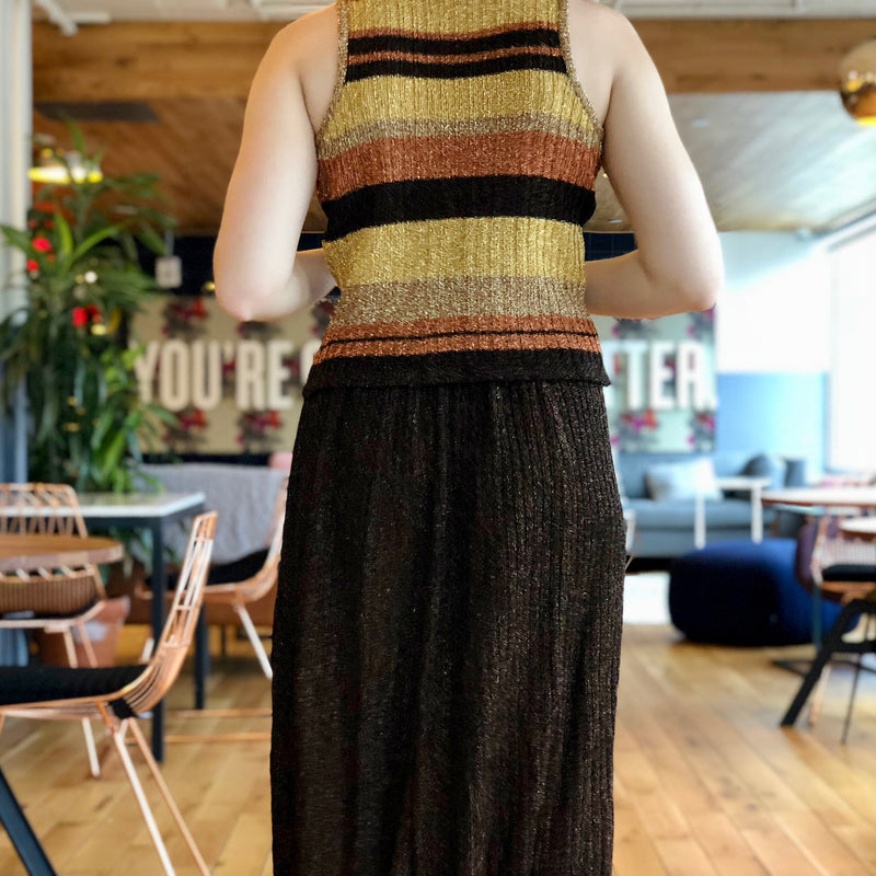 Metallic Brown and Striped Three-Piece Knit Ensemble